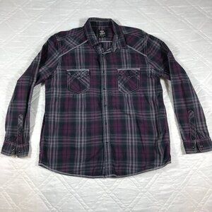 Route 66 purple / black plaid long sleeve snap‎ front shirt XL